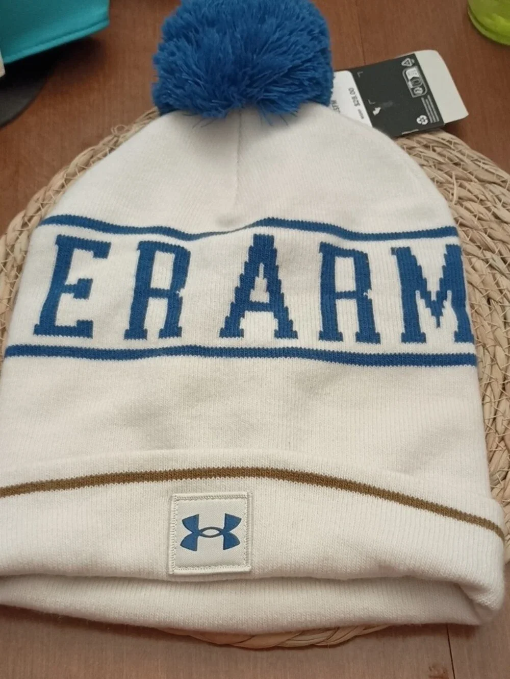 Under Armour White & Blue Pom-Top Beanie